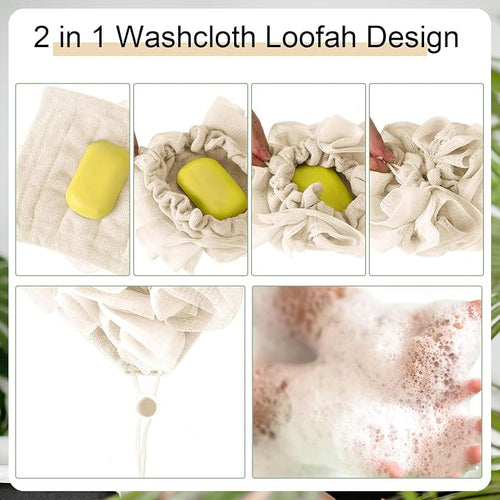 1 Pcs Washcloth Loofah Combo, 2 in 1 Bath Loofah Sponge - Image 2