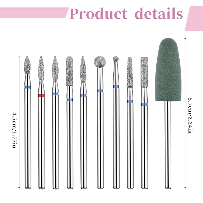 10 PCS Nail Drill Bits Set, Russian Manicure Drill Bits, Cuticle Remover Nail - Image 2