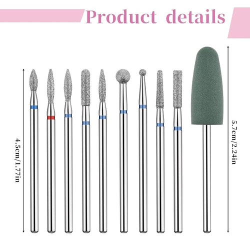 10 PCS Nail Drill Bits Set, Russian Manicure Drill Bits, Cuticle Remover Nail - Image 2