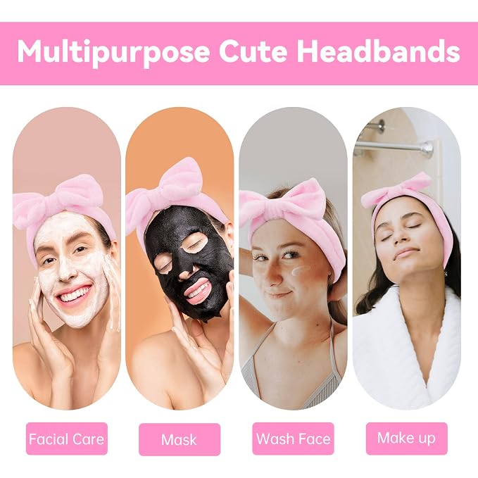 Ondder Spa Headband for Washing Face 8 Pack Pink Skincare Headbands for Women - Image 5