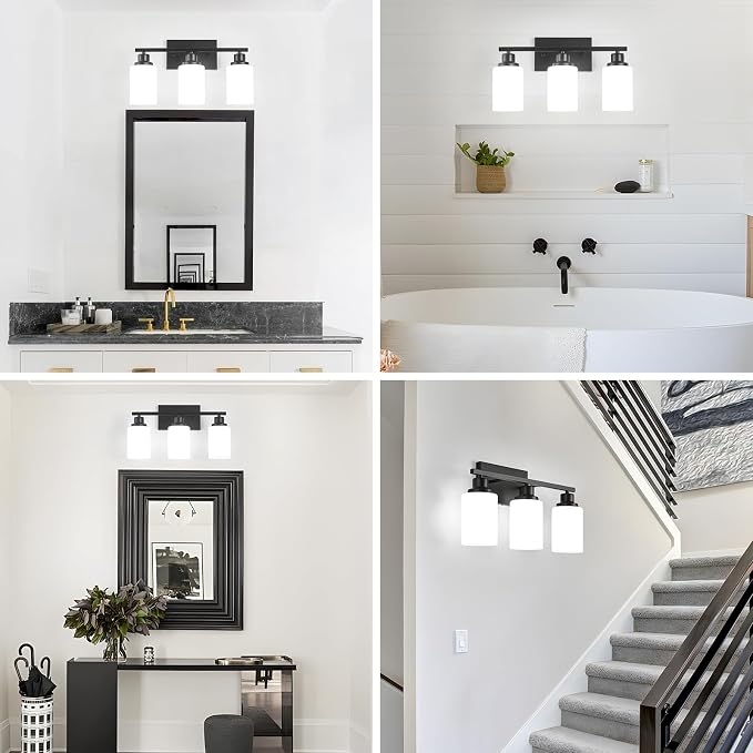 3-Light Black Bathroom Light Fixture Over Mirror, Modern Farmhouse Vanity Light - Image 8
