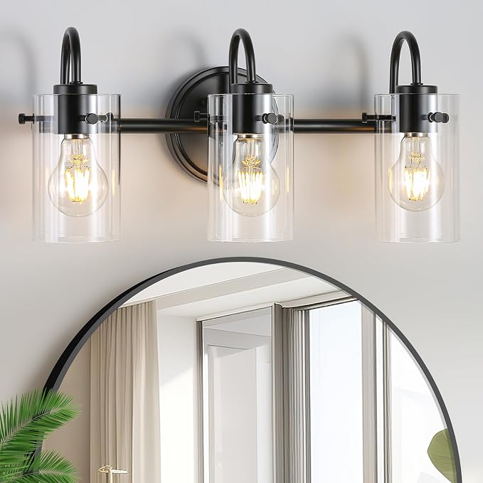 3 Lights Vanity Lights, Matte Black Bathroom Wall Light Fixtures over Mirror by Apenath