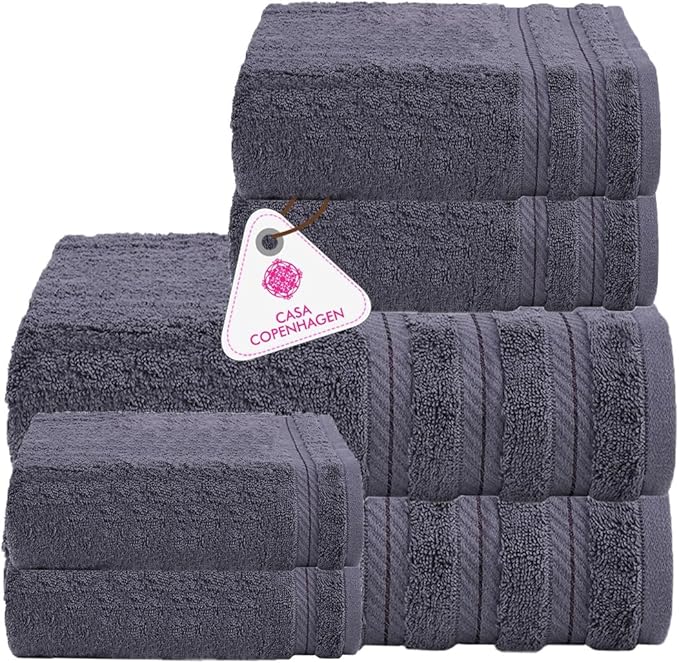 CASA COPENHAGEN Bella 6 Pieces Towel Set- Pinstripe Grey, 600 GSM 2 Bath Towel by CASACOPENHAGEN