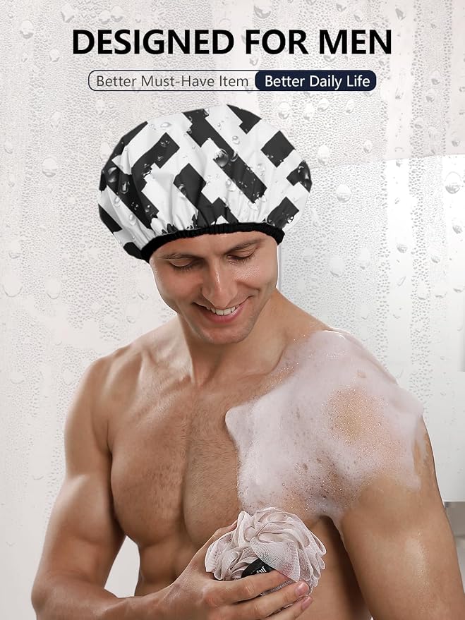 Years calm Men Shower Cap Reusable Waterproof, Dual-Layer Design, Double-Sided - Image 4