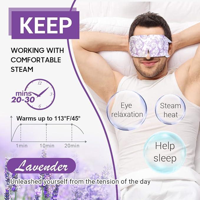 16 Packs Steam Eye Masks for Dry Eyes, Lavender Heated Eye Mask, Relief Tired - Image 3