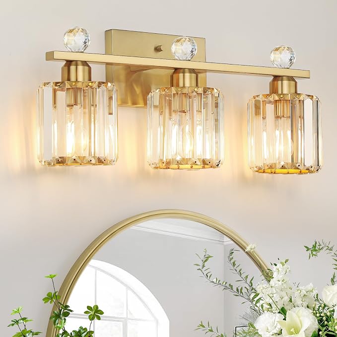 3-Light Gold Bathroom Light Fixtures, Modern Bathroom Vanity Lights Fixture by KunruiTAI
