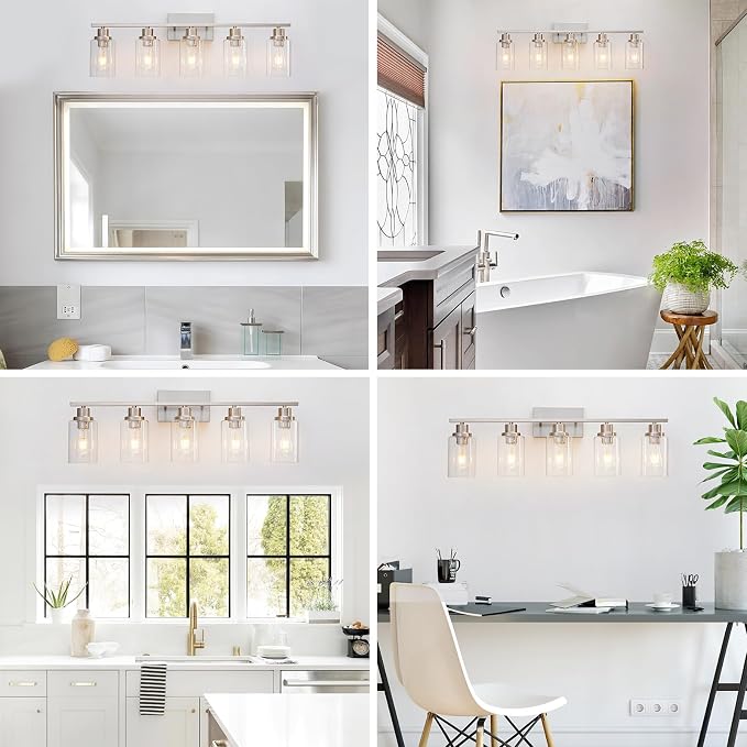 5 Light Bathroom Light Fixtures Brushed Nickel Vanity Light Over Mirror Modern - Image 5