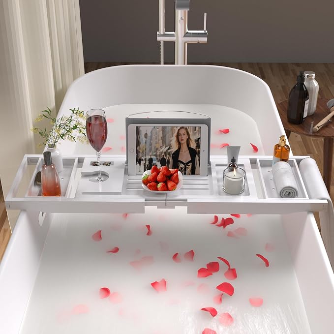 Bathtub Caddy Tray for Tub, Foldable Bath Table Trays, Bamboo Shelf - Image 2
