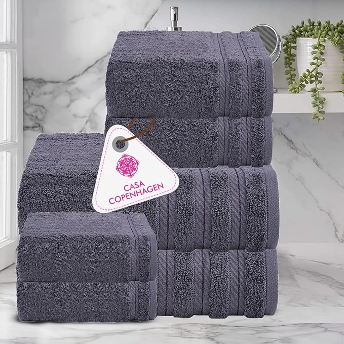 CASA COPENHAGEN Bella 6 Pieces Towel Set- Pinstripe Grey, 600 GSM 2 Bath Towel - Image 2