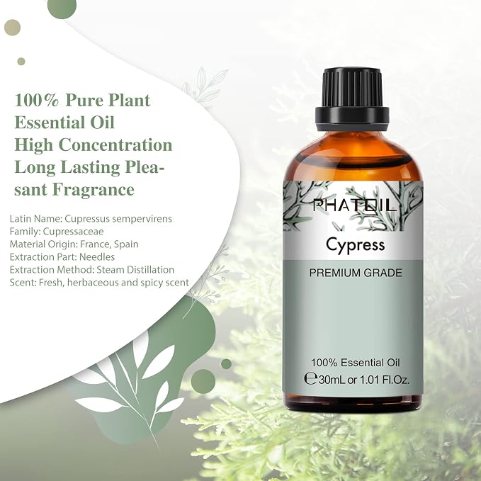 Cypress Essential Oil, 1.01Fl.Oz PHATOIL Pure Essential Oil Singles - Image 3