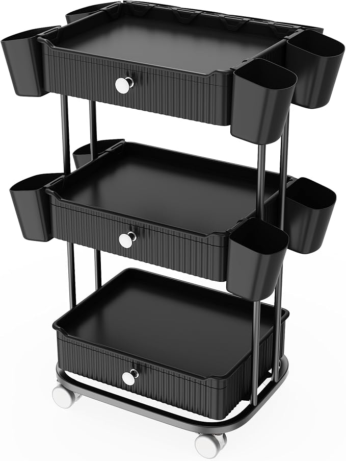 3 Tier Drawer Beauty Cart with 12 Movable Storage Organizer, Thickened ABS & by pouseayarMassageTable