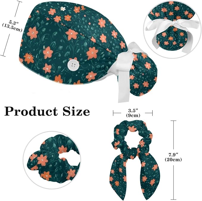 Scrub Caps Women Nursing Hats Floral Flowers - Image 2