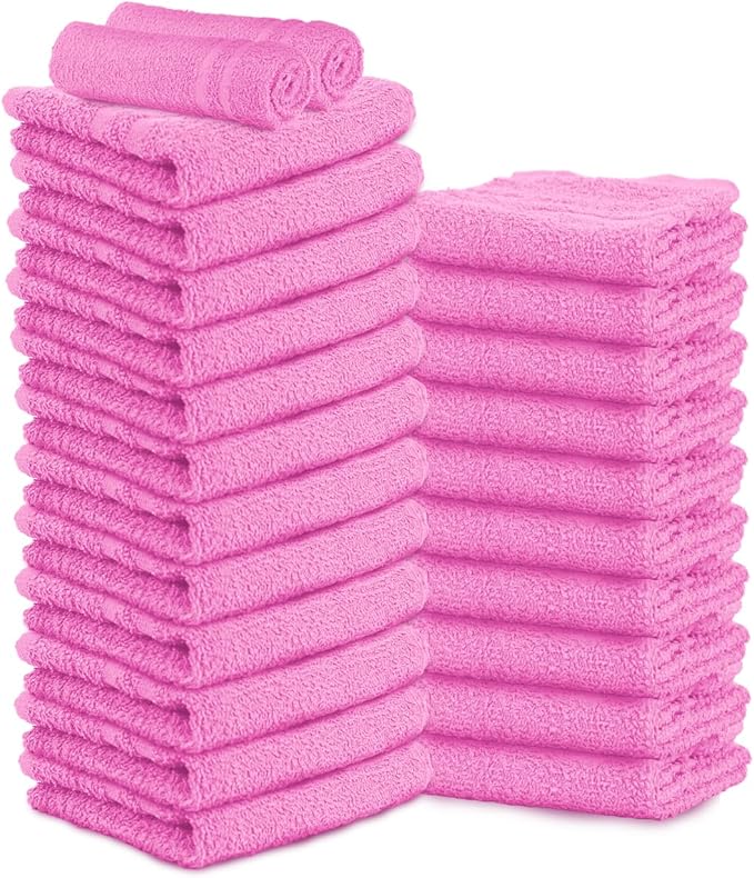 24 Pack Pink Hand Towels 100% Cotton Spa Towel – 16x27 inches Highly Absorbable by TOALLA