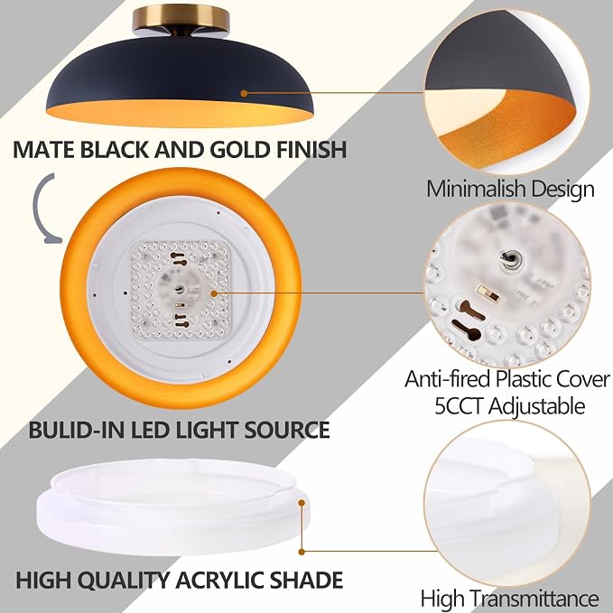 Bargeni Flush Mount Ceiling Light, 12.5 inch Ceiling Lighting Fixture, Mid - Image 2
