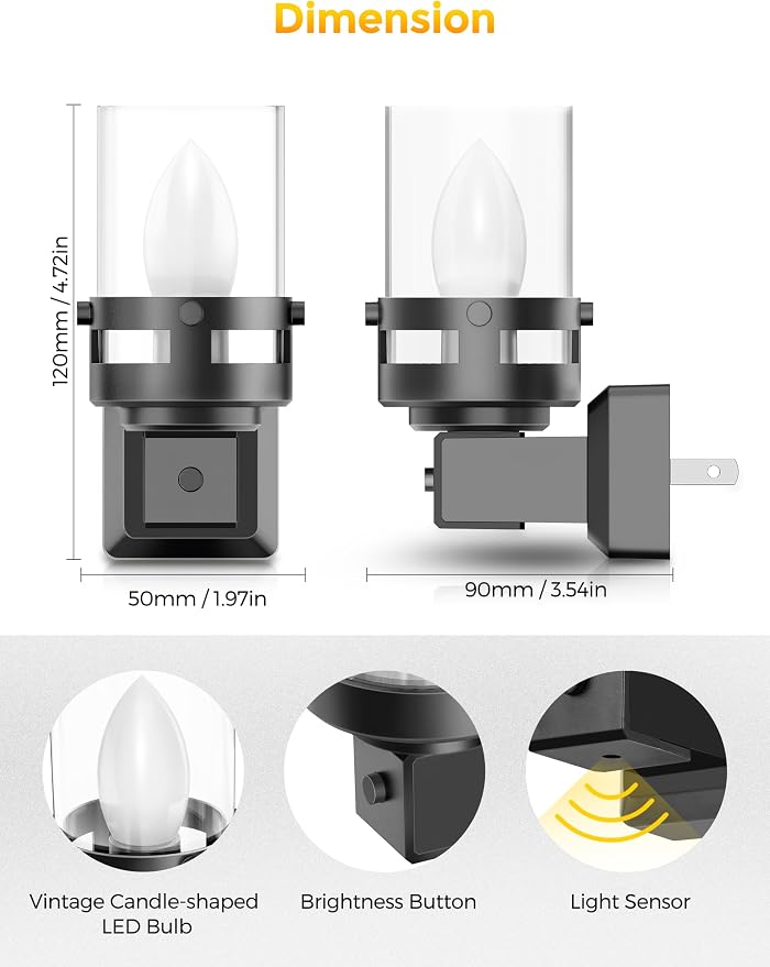 Briignite Candle Night Light Plug in, Vintage Night Lights Plug into Wall - Image 5