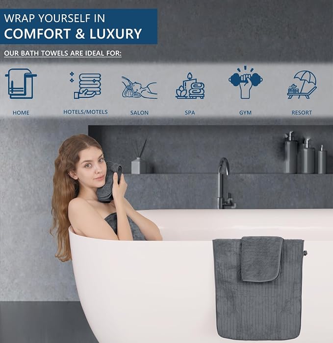 Bath Towel Set 8-Piece Premium Bathroom Towel Set, Extra Soft 2 Oversized Large - Image 5