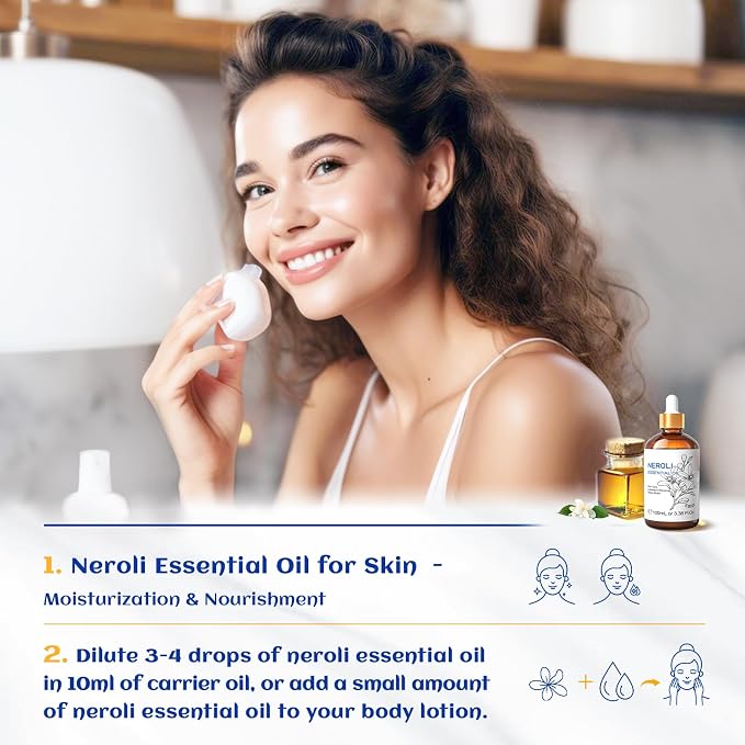 HIQILI Neroli Essential Oil 3.38 Fl Oz, Pure Natural Neroli Oil - Image 3