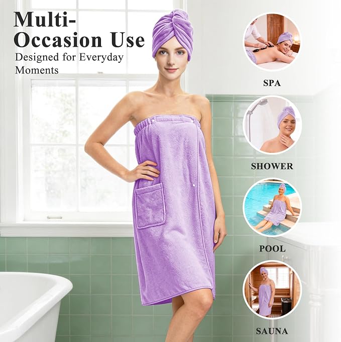 Women’s Adjustable Spa Wrap Towel Set, Microfiber Body Wrap Bathrobe - Image 5