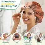 2 PCS Shower Cap Waterproof Double Layer Elastic Adjustable Reusable Hair Bath - Image 6