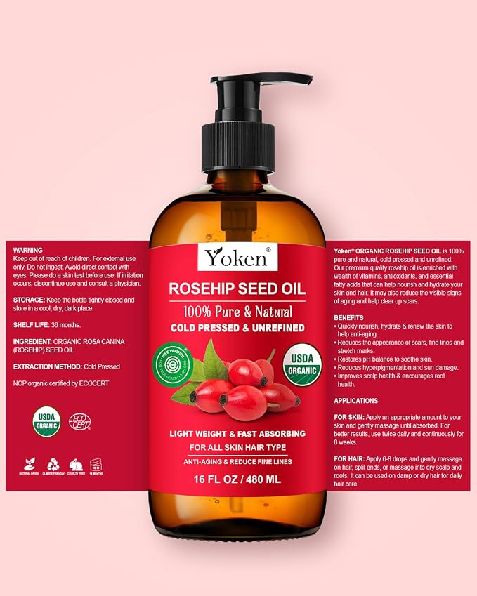 Yoken Organic Rosehip Seed Oil, USDA 100% Pure Rosehip Oils - Image 7