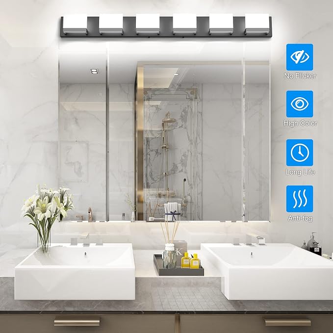 Tipace LED Modern Matte Black Bathroom Vanity Lights Over Mirror 6 Lights Up - Image 3