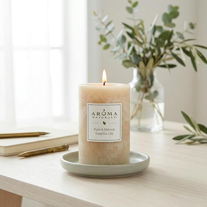Aroma Naturals Ginger and Clove Essential Oil Beige Scented Pillar Candle - Image 5