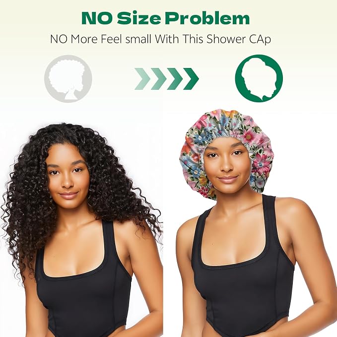 2 PCS Shower Cap Waterproof Double Layer Elastic Adjustable Reusable Hair Bath - Image 5