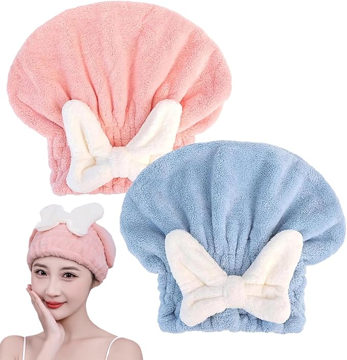 2Pcs Microfiber Hair Drying Cap, Ultra Absorbent Hair Towel Wrap Turban by YUMINGUHC