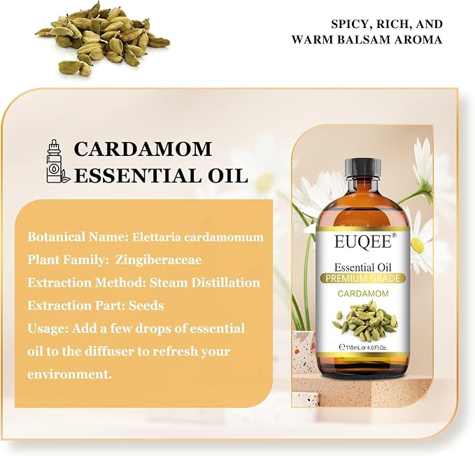 EUQEE Cardamon Essential Oil 118 ml Large Bottle Premium Cardamon Oil - Image 2