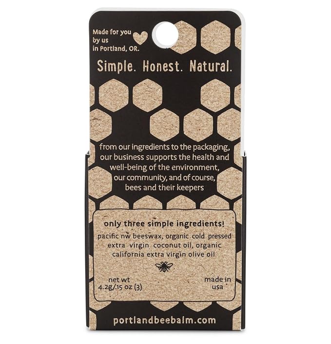 Portland Bee Balm All Natural Handmade Beeswax Based Lip Balm, Unscented 3 Count - Image 2