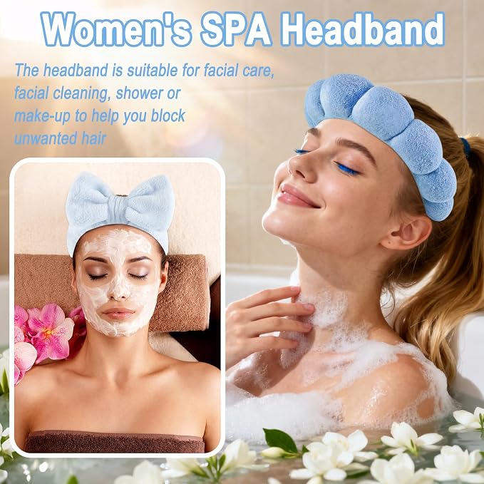 Zkptops 6Pcs Spa Headband for Washing Face Wristbands Set Women Bubble Makeup - Image 7