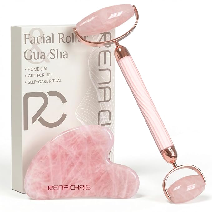 Rena Chris Gua Sha and Face Roller Set: Anti-Breakage Jade Roller by RenaChris