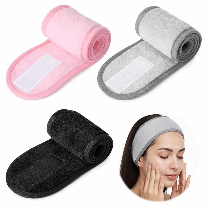 3Pcs Facial Spa Headband, Adjustable Face Wash Headscarf by Unknown
