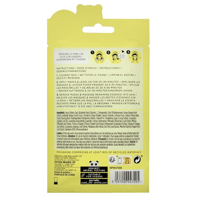 Oh K! Eye Mask - Ginseng and Eucalyptus - Hydrating Under Eye Patches - - Image 2