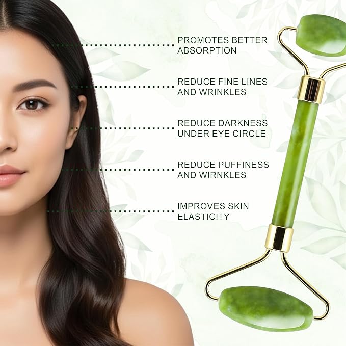 Jade Roller and Gua Sha Set for Face & Body – 4-Piece Authentic Jade Facial - Image 5