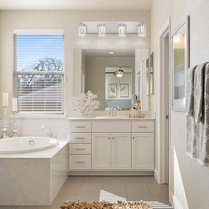 Brushed Nickel 4-Light Vanity Light, Crystal Bubble Glass - Image 2