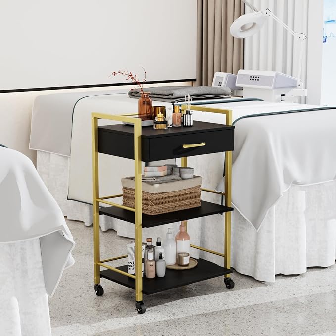 Salon Trolley Cart with Wheels, Esthetician Cart with 1 Drawer & 2 Trays - Image 8