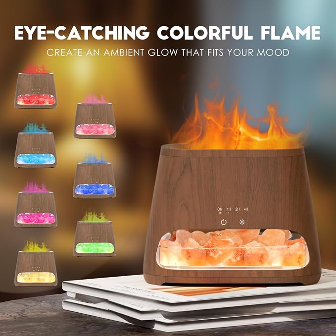 SALKING Colorful Flame Fire Diffuser Humidifier, Himalayan Salt Lamp, 7 Colors - Image 3