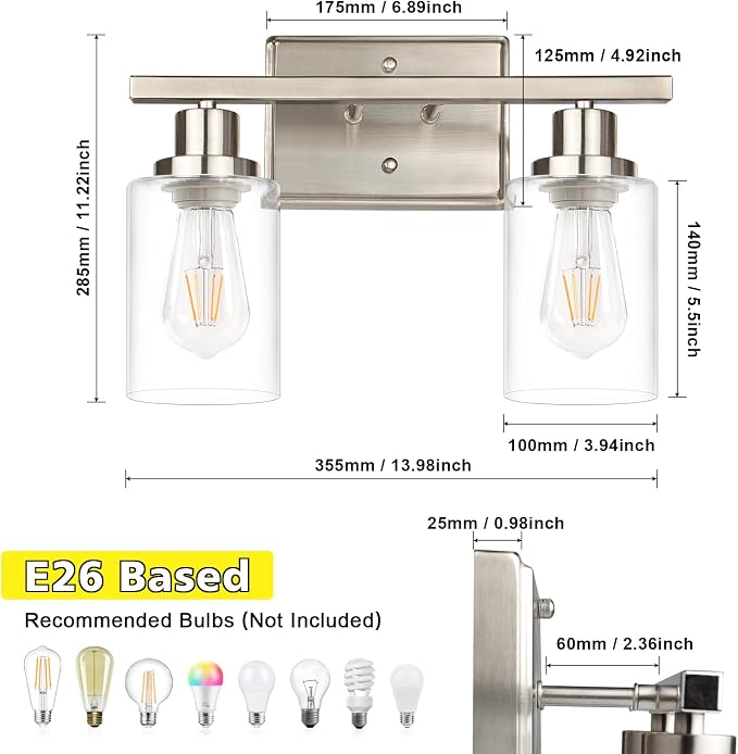 Ascher 2-Light Wall Sconces, Modern Vanity Light Fixture - Image 6