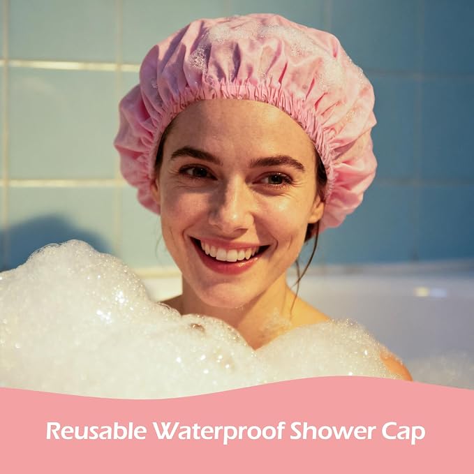 Shower Cap for Women Reusable Waterproof, Large Bath Cap - Image 5