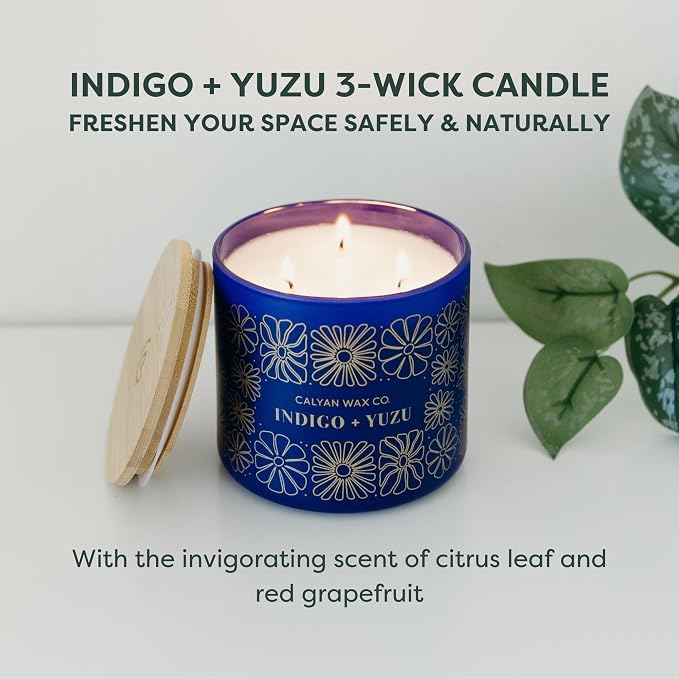 Calyan Wax Co. Indigo & Yuzu 3 Wick Scented Candle - Image 2