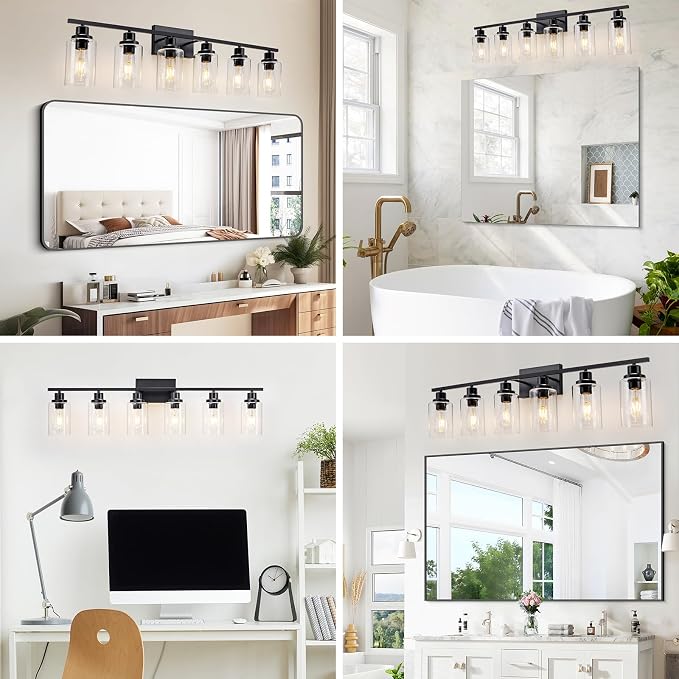 6 Light Bathroom Light Fixtures Black Vanity Light Over Mirror Modern Farmhouse - Image 5