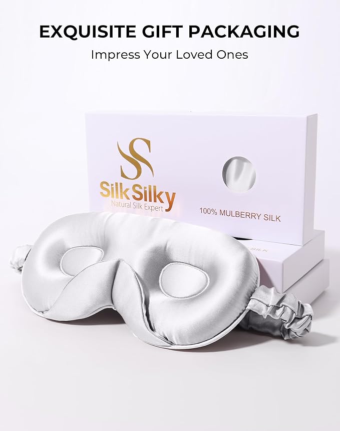 SilkSilky 100% 22 Momme Mulberry Silk Sleep Mask – Upgraded 3D Contoured Eye - Image 8