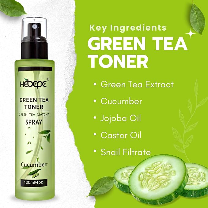 Green Tea Face Mist with Cucumber, Matcha Facial Toner Spray Hyaluronic Acid - Image 2