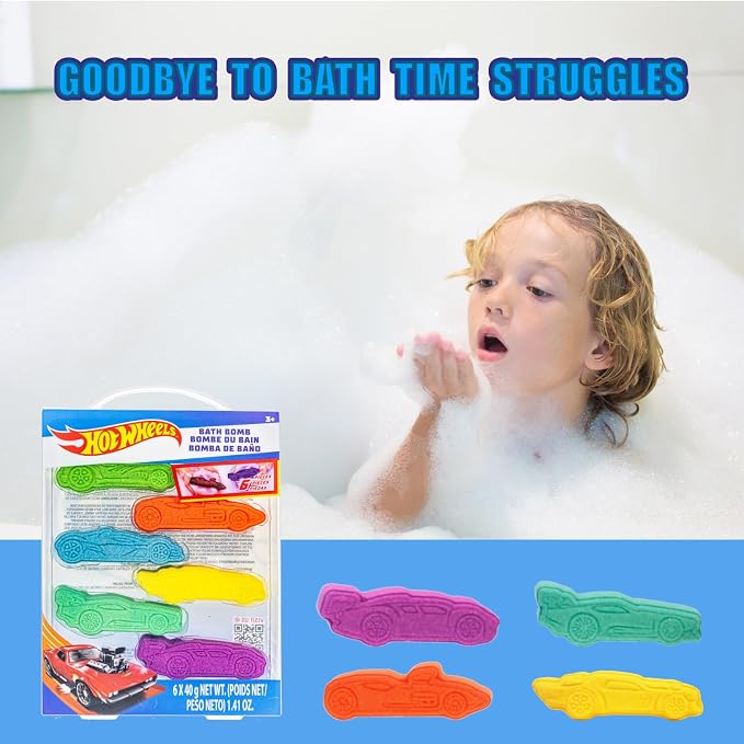 Hot Wheels 6 Piece Bath Bombs for Kids, Bubble Gum Scented, Bath Toys for Kids - Image 5