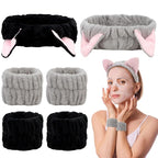 AMCAMI 6 Pcs Spa Set, Cute Make Up Cat Ears Headband Plush Animal Makeup by Amcami
