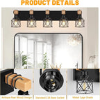 FadimiKoo 5-Light Wooden Black Bathroom Light Fixtures, Rustic Style Vanity - Image 3