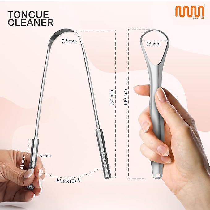 MasterMedi Tongue Scraper with Multicolor Cases, 100% Stainless Steel, Tongue - Image 2