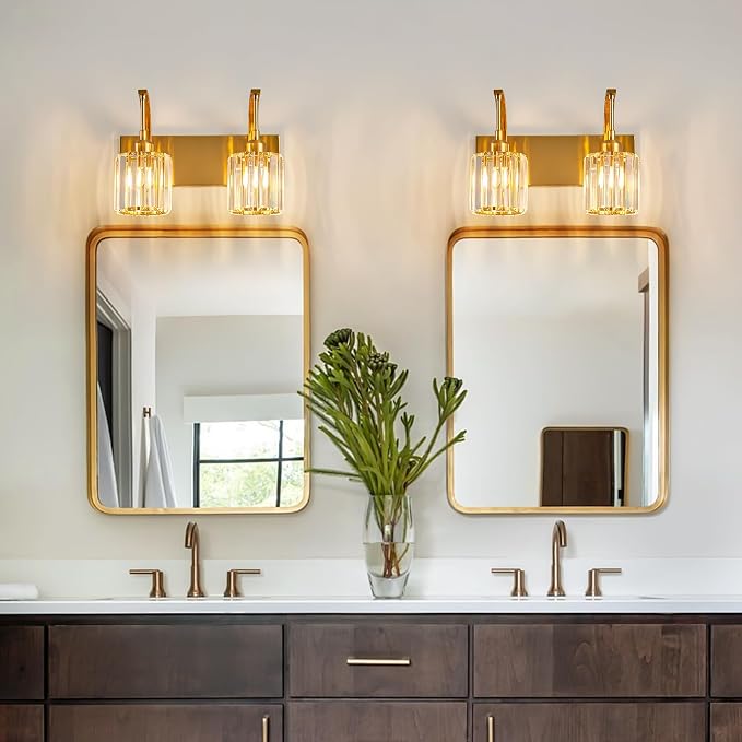 Bathroom Crystal Vanity Lights 2-Light Gold Wall Lamp Modern Crystal Bathroom - Image 8
