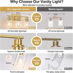 3-Light Vanity Lights with Clear Glass Shades, Brushed Gold Bathroom Light - Image 4
